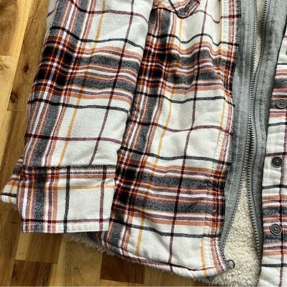 Natural Reflections Plaid Sherpa Lined Hooded Jacket Shacket L/G - Picture 3 of 10